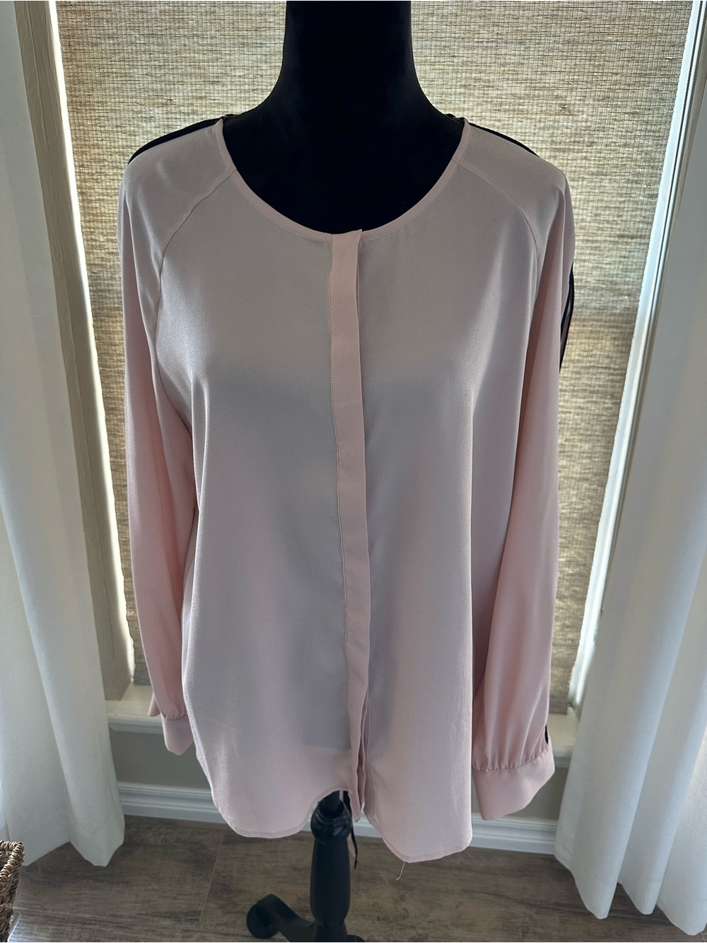 Calvin Klein Pale Pink Bow Tie Blouse with Black Trim - Picture 3 of 5